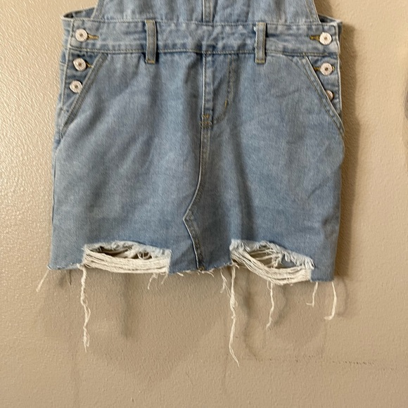 Distressed Destroyed Mini Skirt Overalls Jeans Size Medium Skortall Jumper - Picture 6 of 9